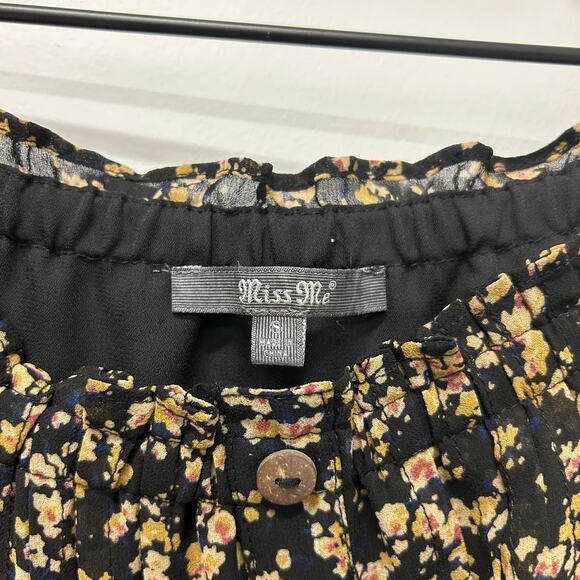 Miss Me Black Paisley Mini Dress Boho Peasant Sheer Sleeve Size S Festival Chic - Picture 3 of 8